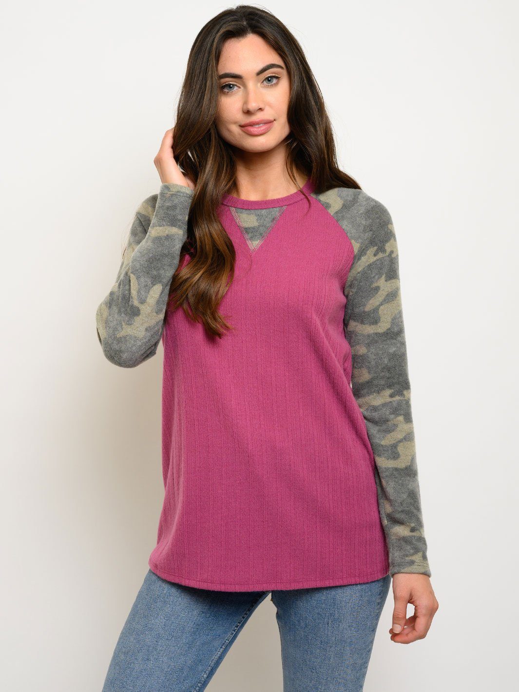 WOMEN'S LONG SLEEVE CAMO PRINT TOP