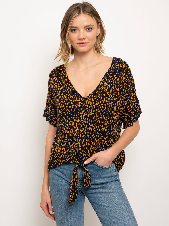 WOMEN'S ANIMAL PRINT FRONT TIE TOP