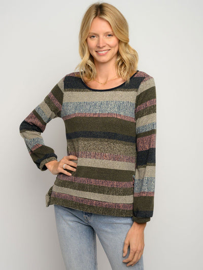 WOMEN'S LONG SLEEVES MULTI STRIPES TOP