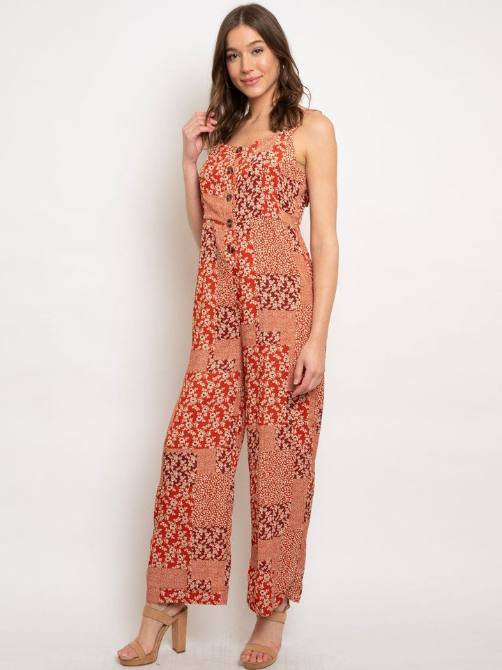 WOMEN'S MULTI PRINT SLEEVELESS JUMPSUIT