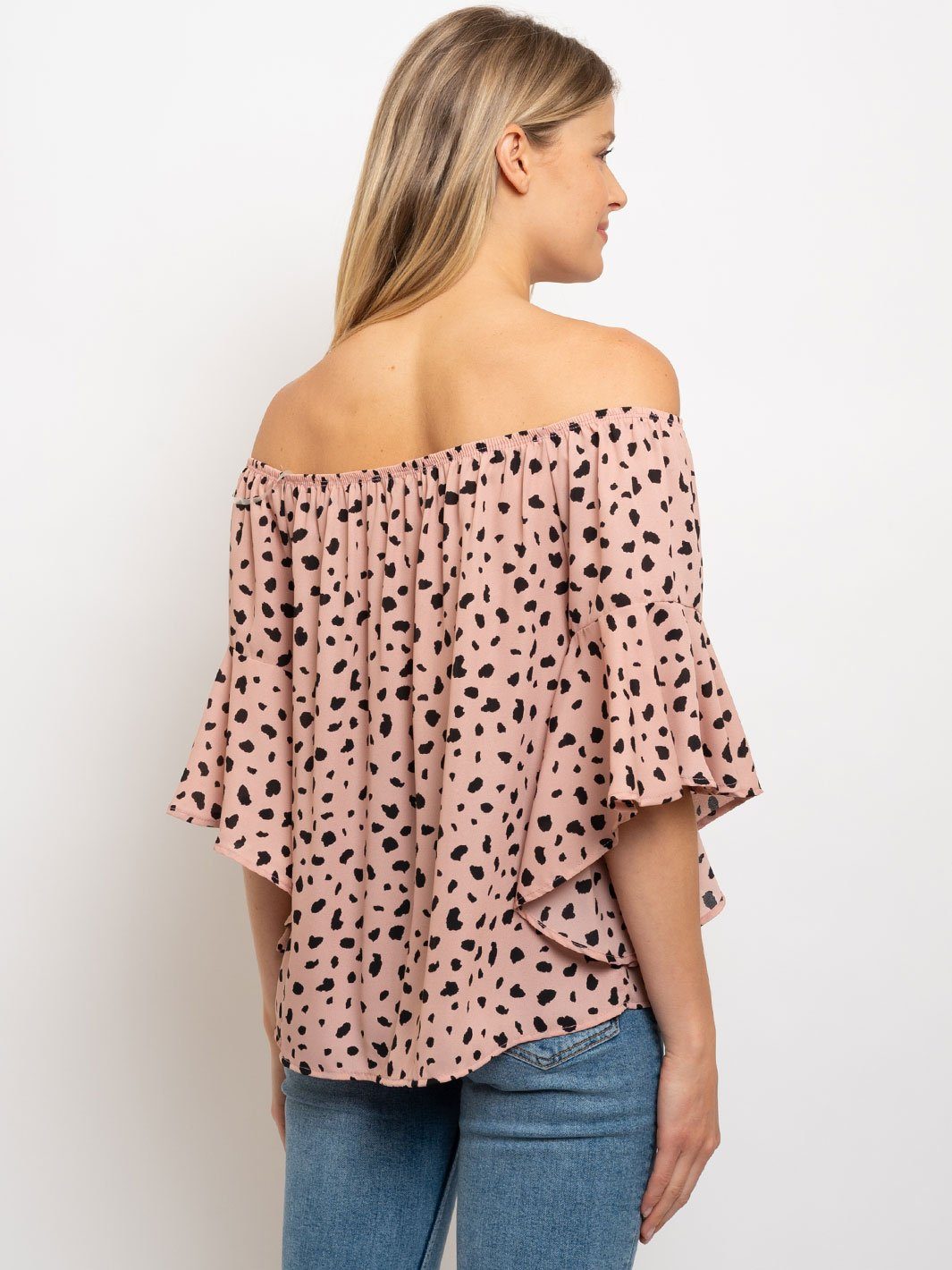WOMEN'S OFF SHOULDER ANIMAL PRINT FRONT TIE TOP