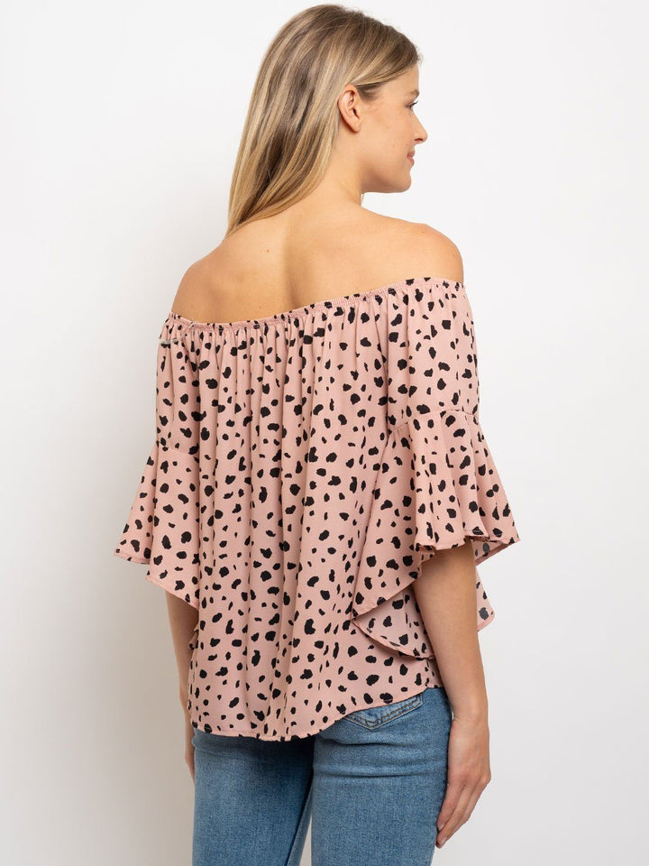 WOMEN'S OFF SHOULDER ANIMAL PRINT FRONT TIE TOP