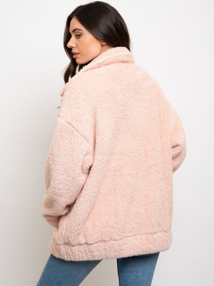 WOMEN'S OVERSIZED ZIP UP TEDDY TRUCKER JACKET