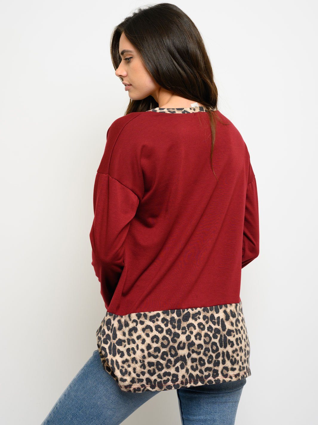 WOMEN'S V NECK LONG SLEEVE ANIMAL PRINT TOP