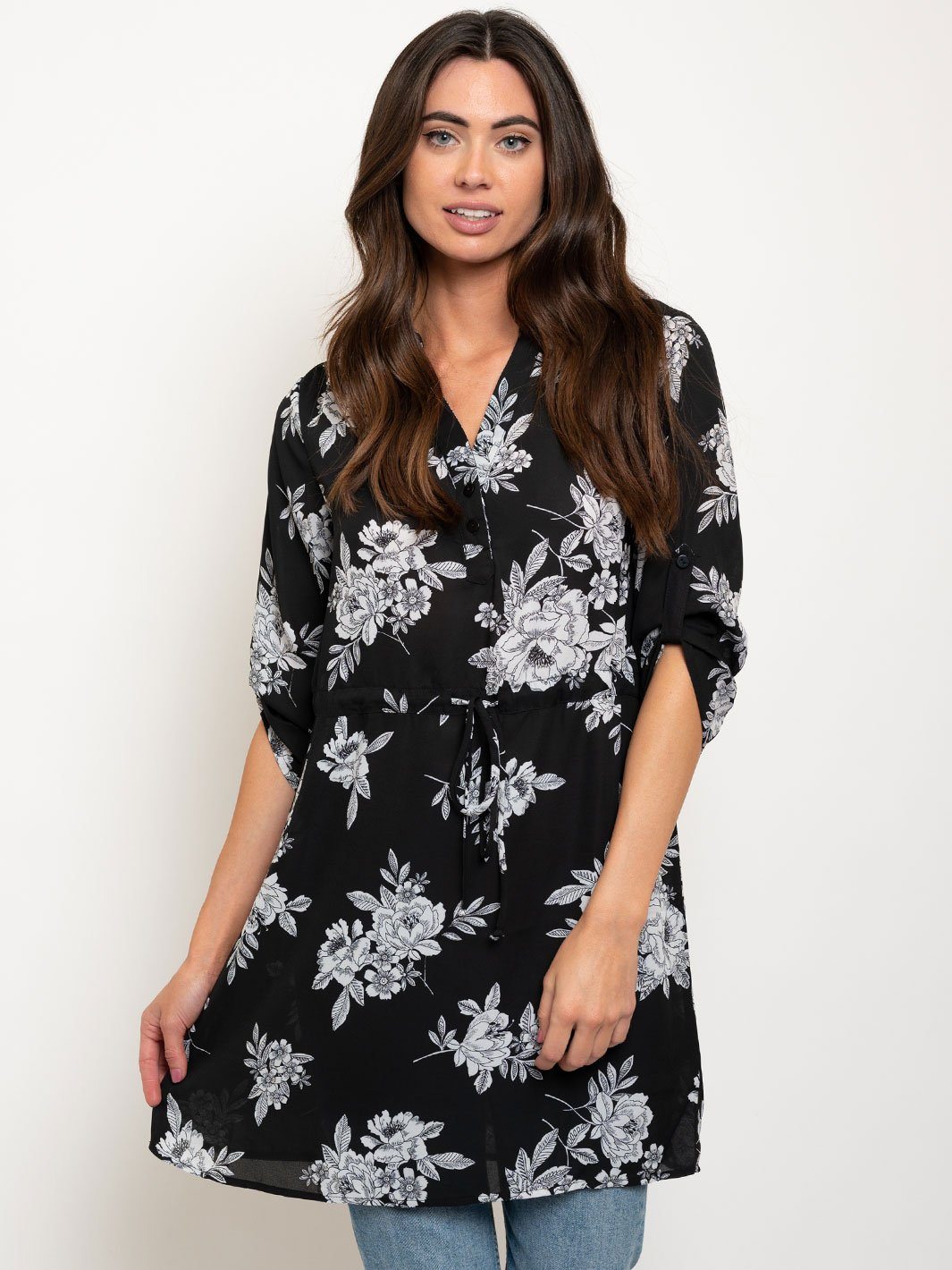 WOMEN'S FLORAL 3/4 SLEEVES TUNIC TOP
