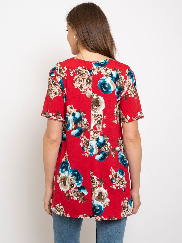 WOMEN'S FLORAL FRONT CROSS TUNIC TOP