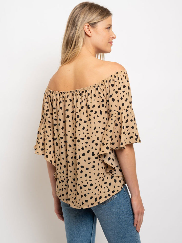 WOMEN'S OFF SHOULDER ANIMAL PRINT FRONT TIE TOP