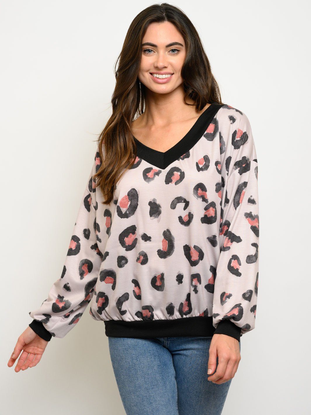 WOMEN'S LONG SLEEVE ANIMAL PRINT TOP