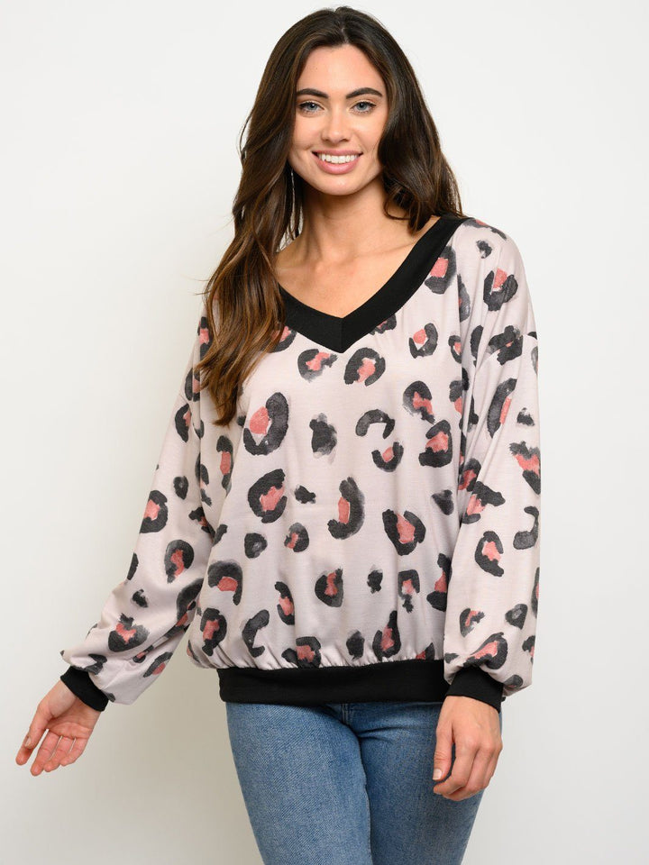 WOMEN'S LONG SLEEVE ANIMAL PRINT TOP