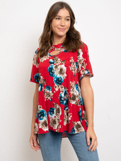 WOMEN'S FLORAL FRONT CROSS TUNIC TOP