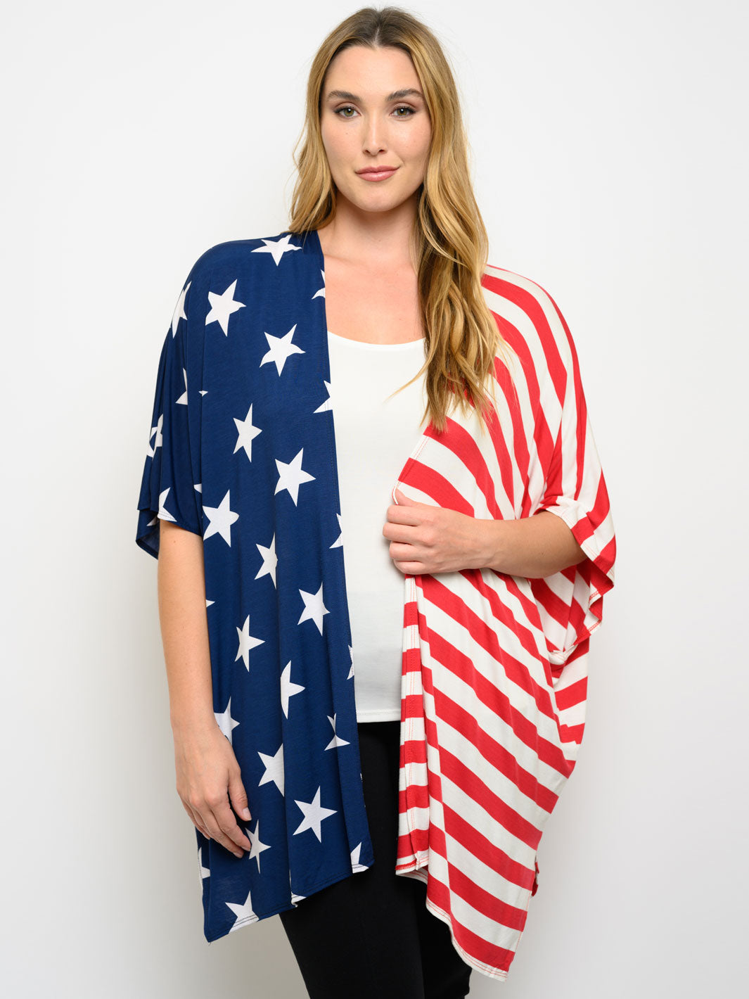 PLUS SIZE SHORT SLEEVE STARS PRINT CARDIGAN