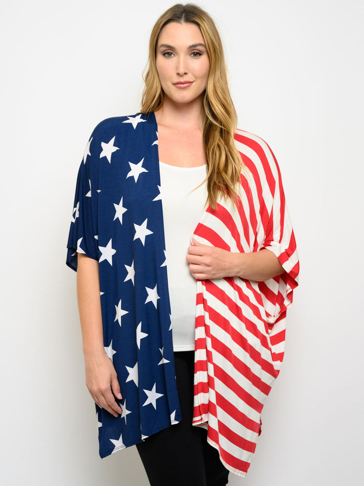 PLUS SIZE SHORT SLEEVE STARS PRINT CARDIGAN