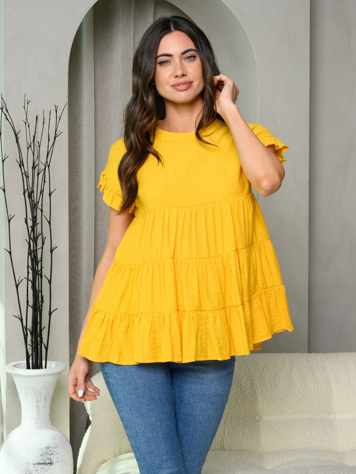 Copy of WOMEN'S SHORT RUFFLE SLEEVE TIERED TUNIC TOP