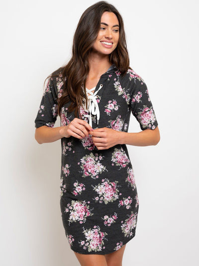 WOMEN'S FLORAL HOODED LACE UP DRESS