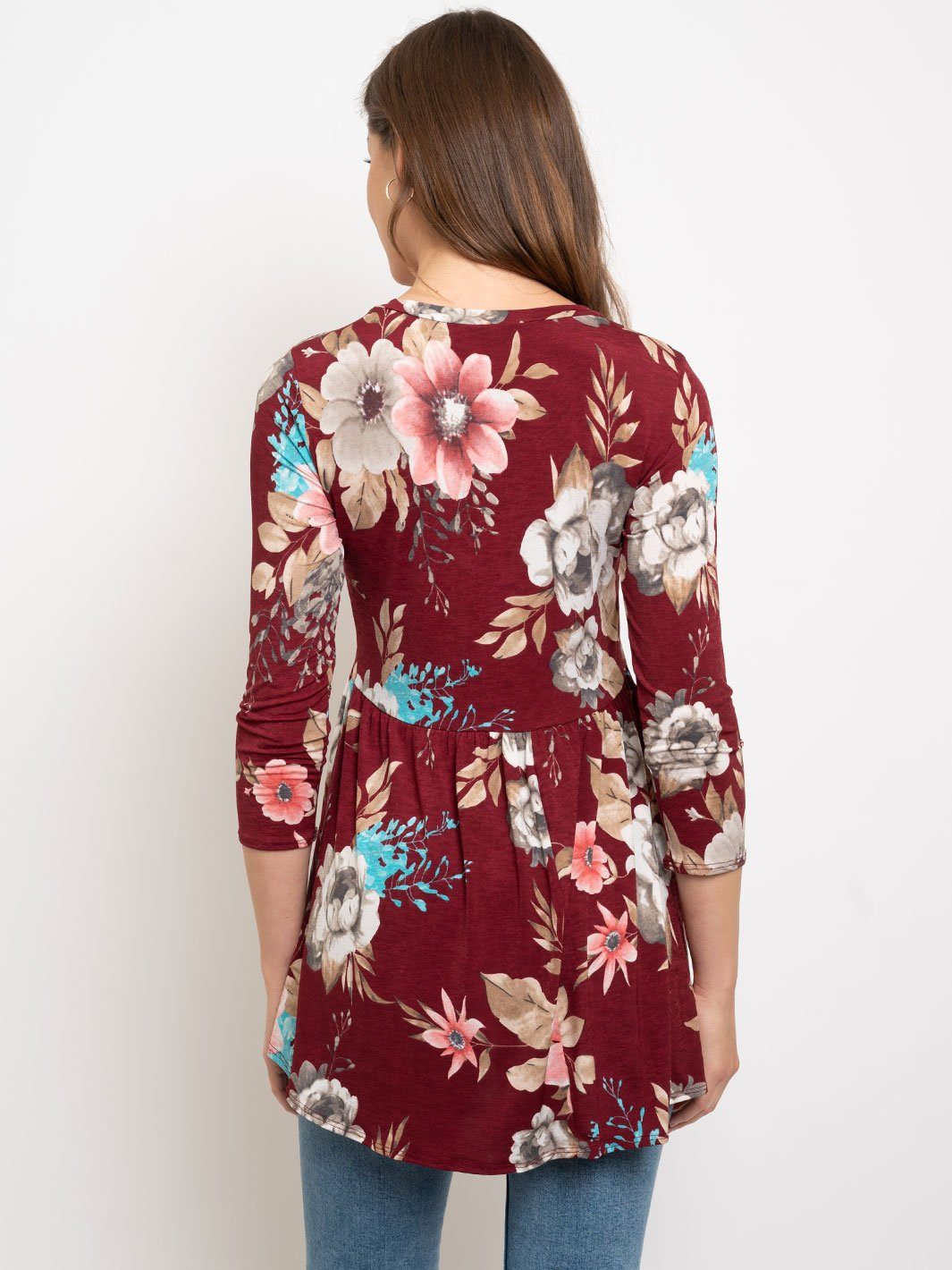 WOMEN'S 3/4 SLEEVE FLORAL TUNIC TOP