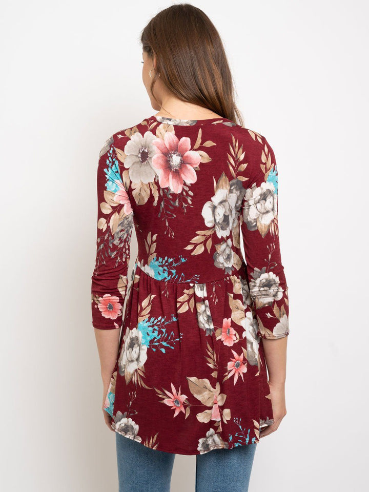 WOMEN'S 3/4 SLEEVE FLORAL TUNIC TOP