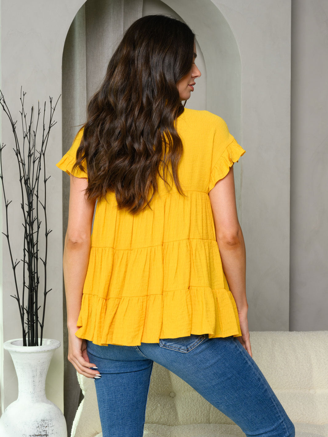 Copy of WOMEN'S SHORT RUFFLE SLEEVE TIERED TUNIC TOP