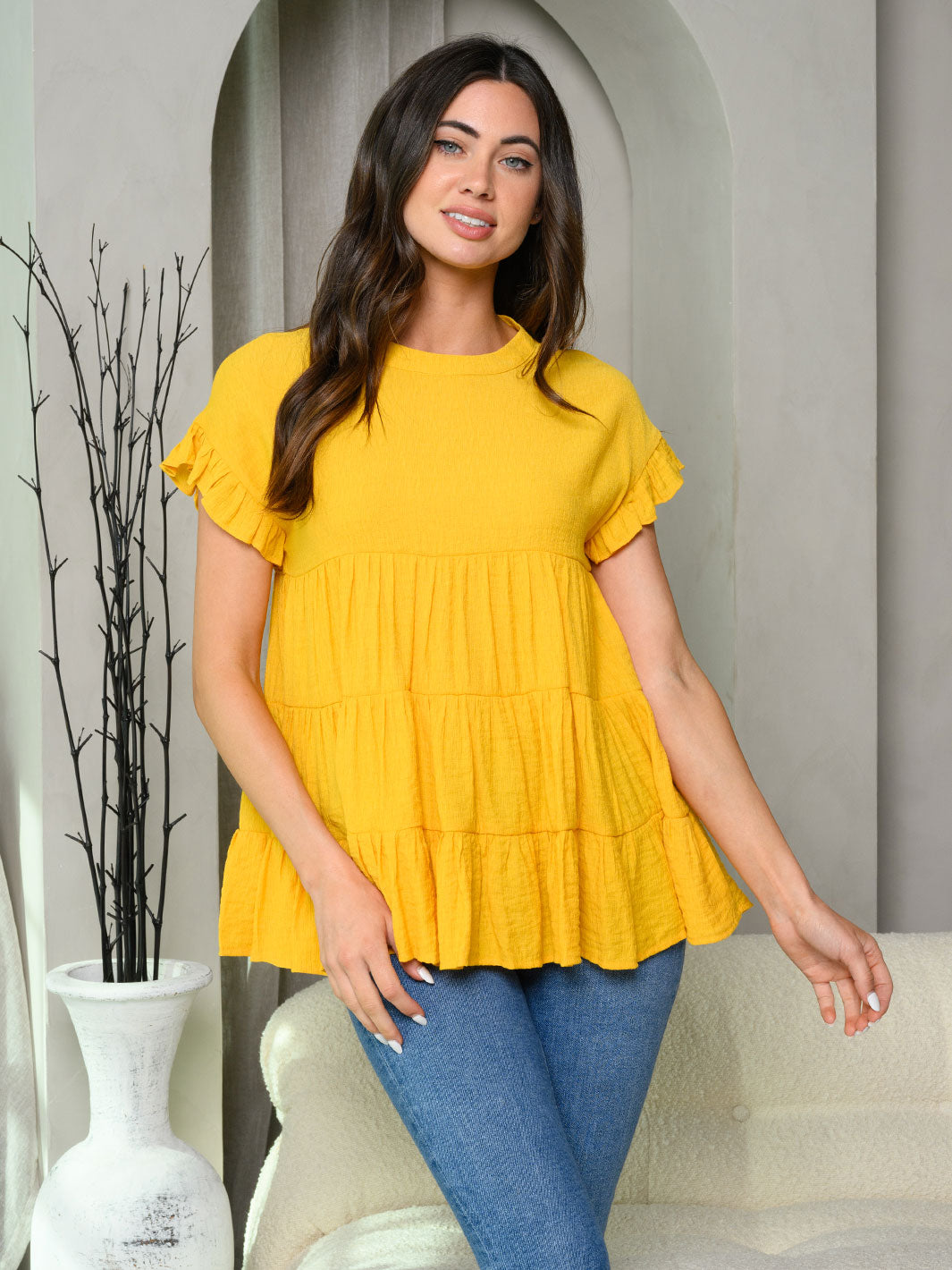 Copy of WOMEN'S SHORT RUFFLE SLEEVE TIERED TUNIC TOP
