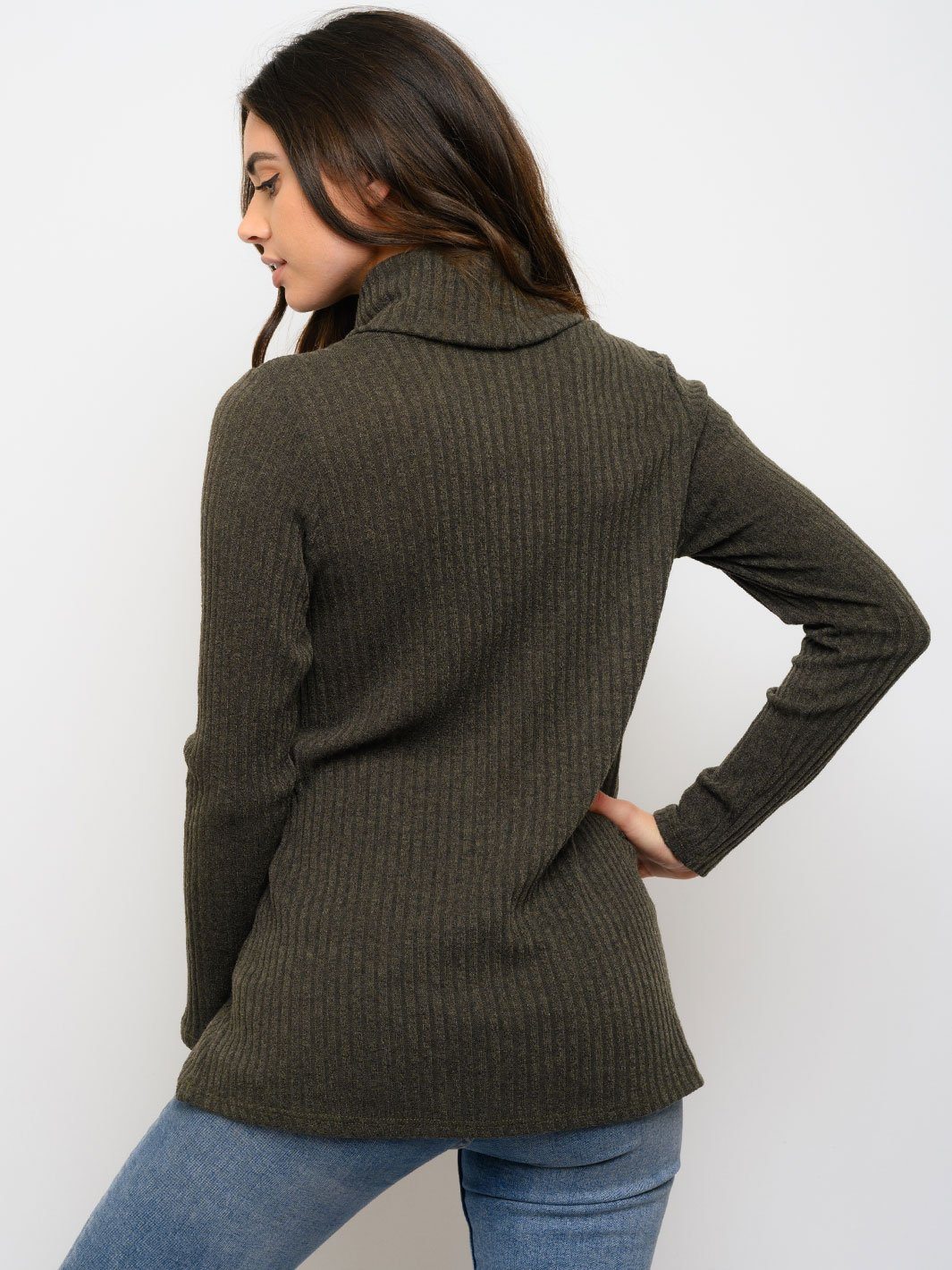 WOMEN'S RIB COWL NECK LONG SLEEVE TOP