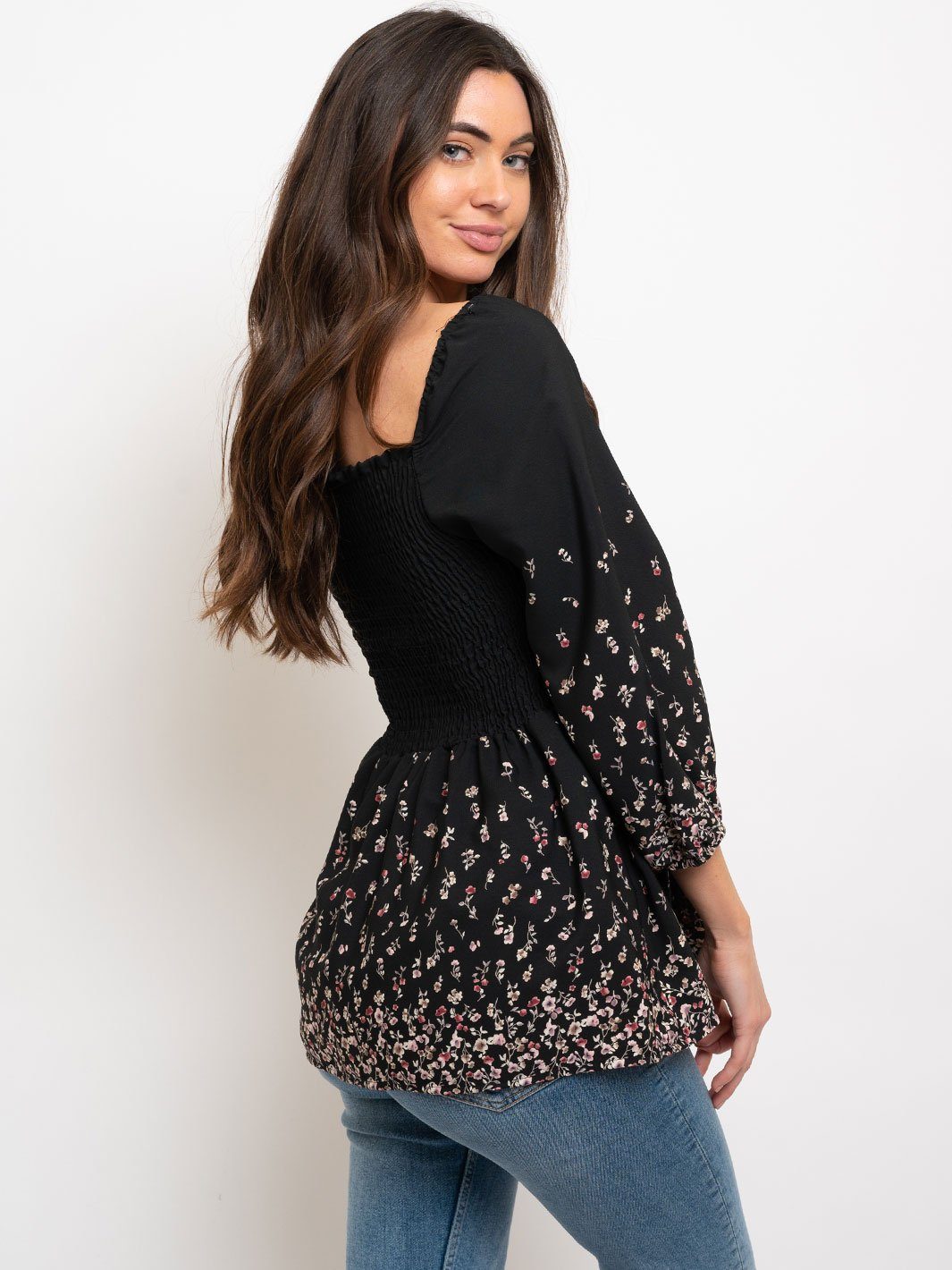 WOMEN'S SMOCKING WAIST FLORAL TOP