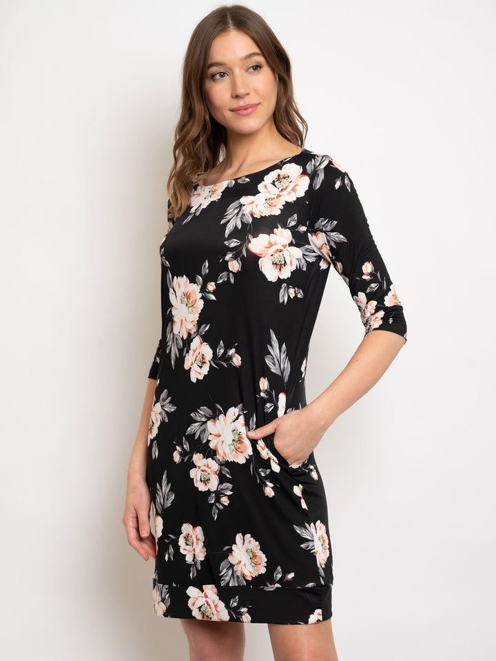 WOMEN'S BLACK FLORAL MIDI DRESS