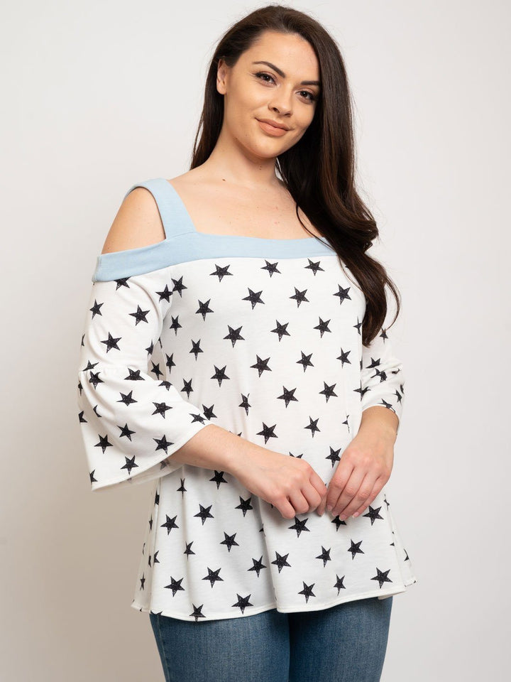 PLUS SIZE OFF SHOULDER STARS PRINT TOP