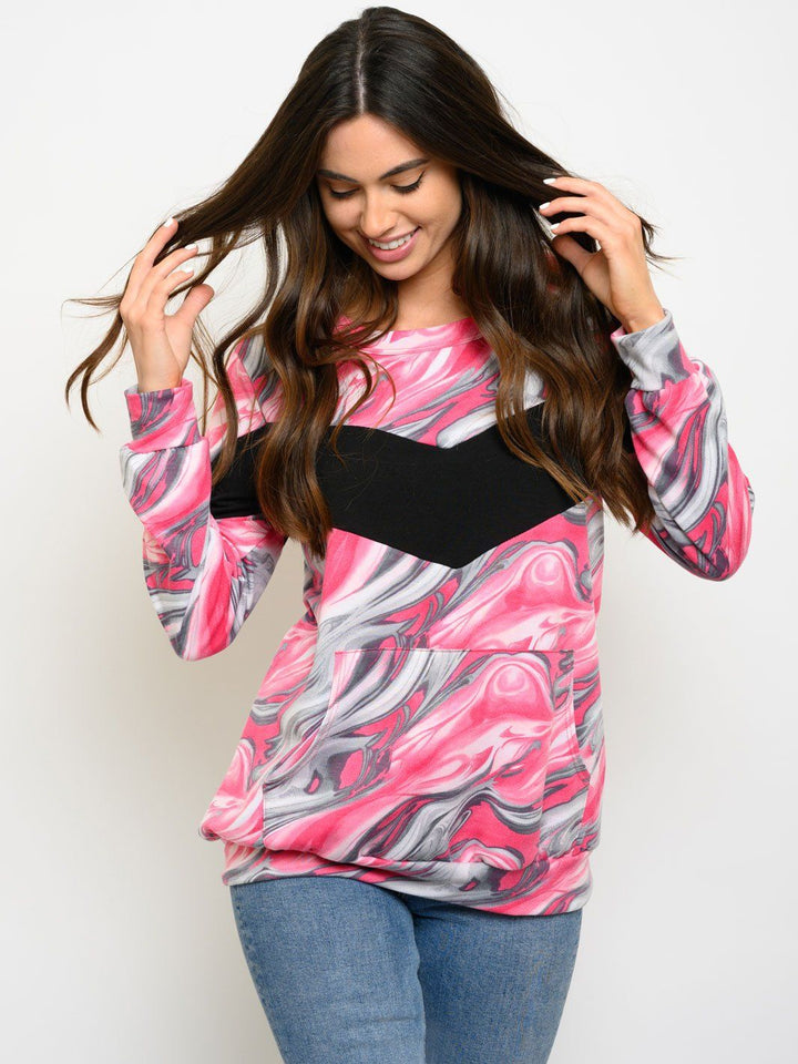 WOMEN'S LONG SLEEVE SOLID TIE DYE TOP