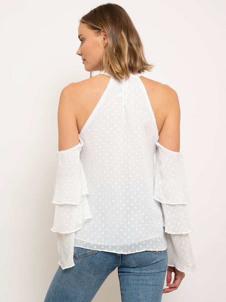 WOMEN'S COLD SHOULDER RUFFLE SLEEVES TOP