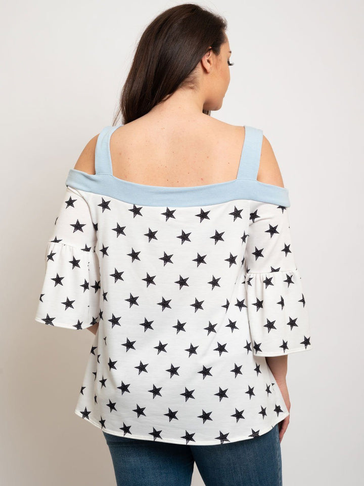 PLUS SIZE OFF SHOULDER STARS PRINT TOP