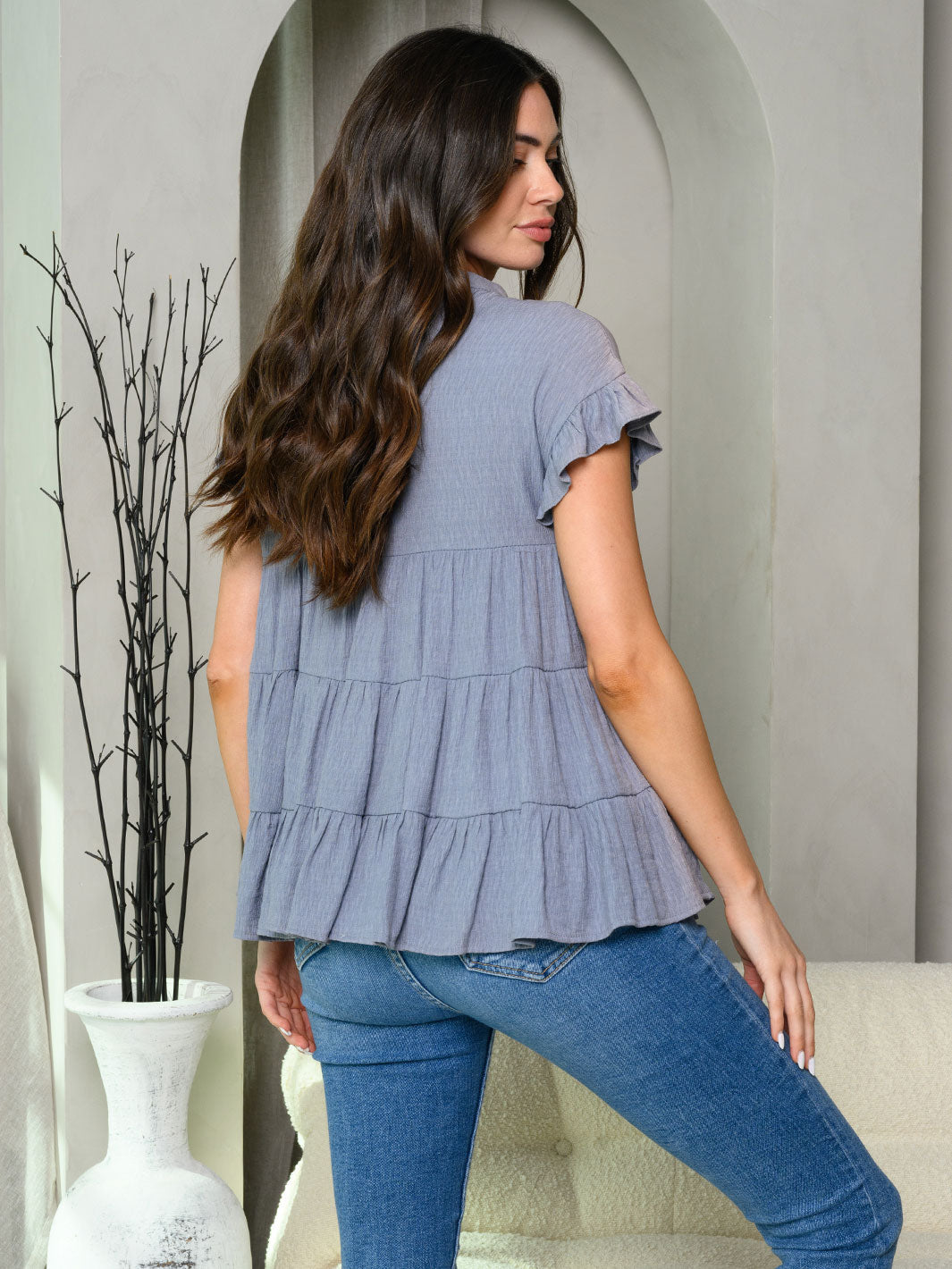 Copy of WOMEN'S SHORT RUFFLE SLEEVE TIERED TUNIC TOP