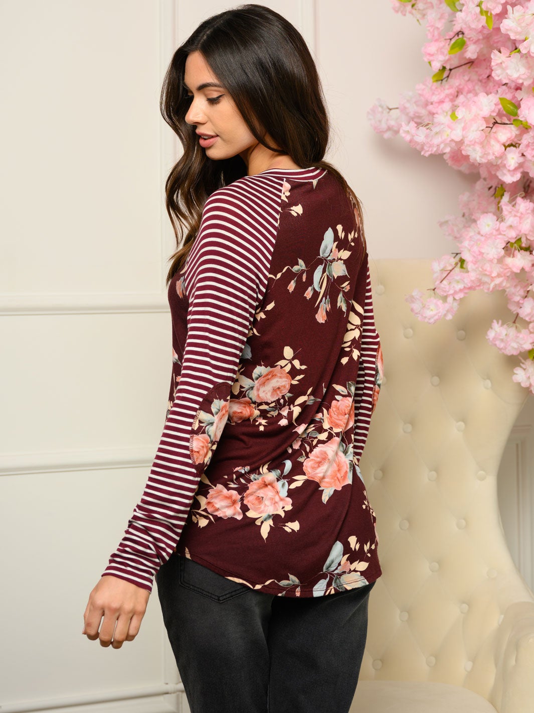 WOMEN'S FLORAL BASEBALL LONG SLEEVE TOP