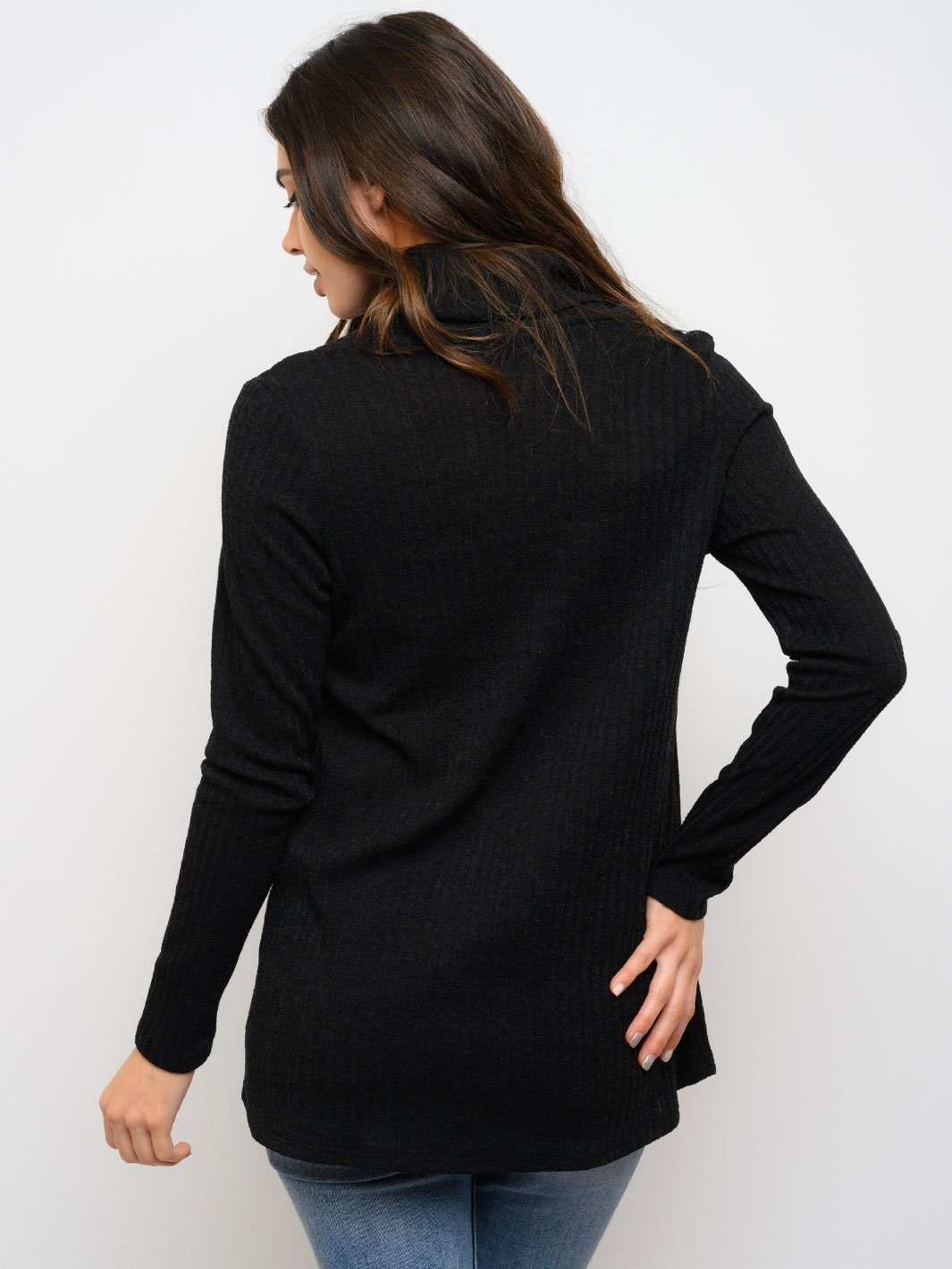 WOMEN'S RIB COWL NECK LONG SLEEVE TOP