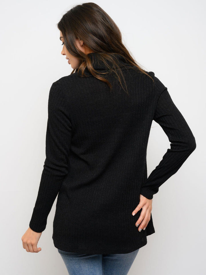 WOMEN'S RIB COWL NECK LONG SLEEVE TOP