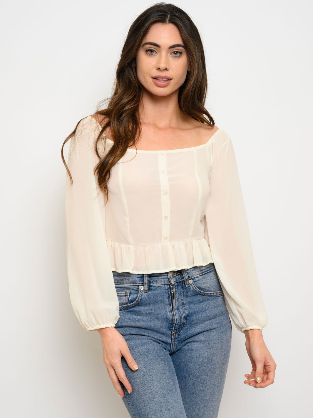 WOMEN'S LONG SLEEVE BUTTON DETAIL TOP