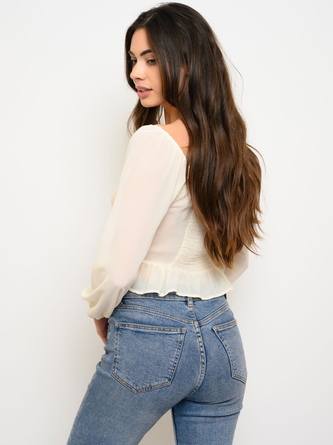 WOMEN'S LONG SLEEVE BUTTON DETAIL TOP