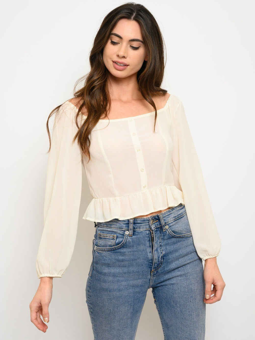 WOMEN'S LONG SLEEVE BUTTON DETAIL TOP