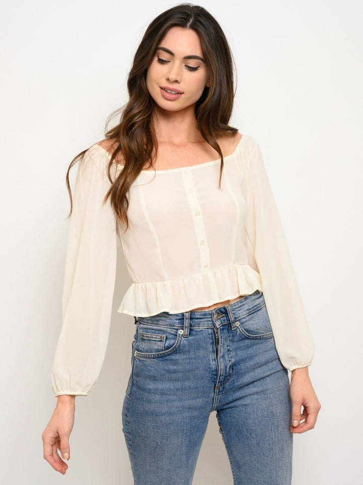 WOMEN'S LONG SLEEVE BUTTON DETAIL TOP