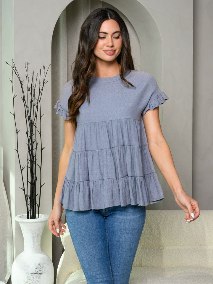 Copy of WOMEN'S SHORT RUFFLE SLEEVE TIERED TUNIC TOP