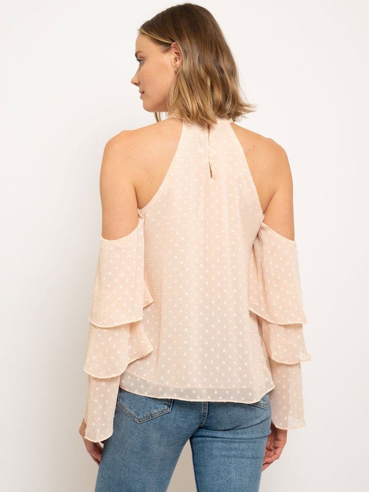 WOMEN'S COLD SHOULDER RUFFLE SLEEVES TOP