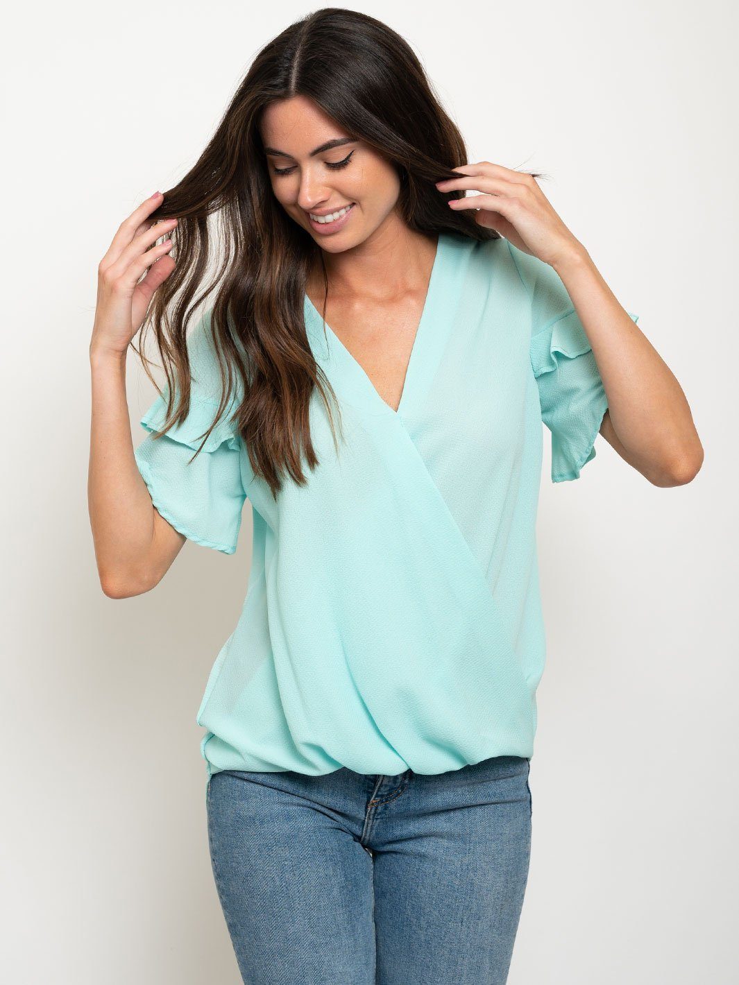 WOMEN'S RUFFLE SLEEVE TOP