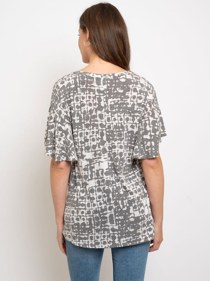 WOMEN'S FRONT KNOT RUFFLE SHORT SLEEVE TOP