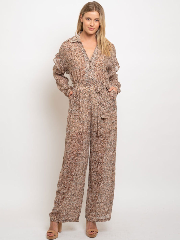 WOMEN'S BROWN PRINT JUMPSUIT