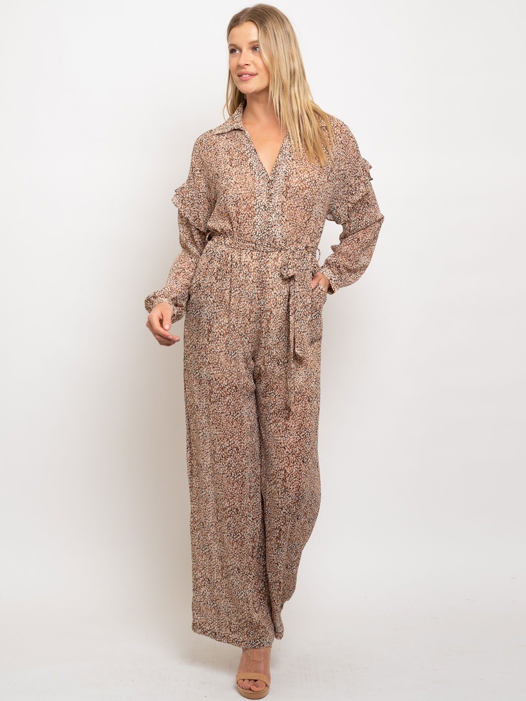 WOMEN'S BROWN PRINT JUMPSUIT
