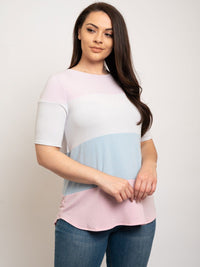 PLUS SIZE SHORT SLEEVE CROCHET BACK DETAILED TOP