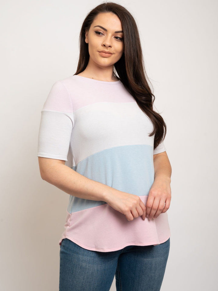 PLUS SIZE SHORT SLEEVE CROCHET BACK DETAILED TOP