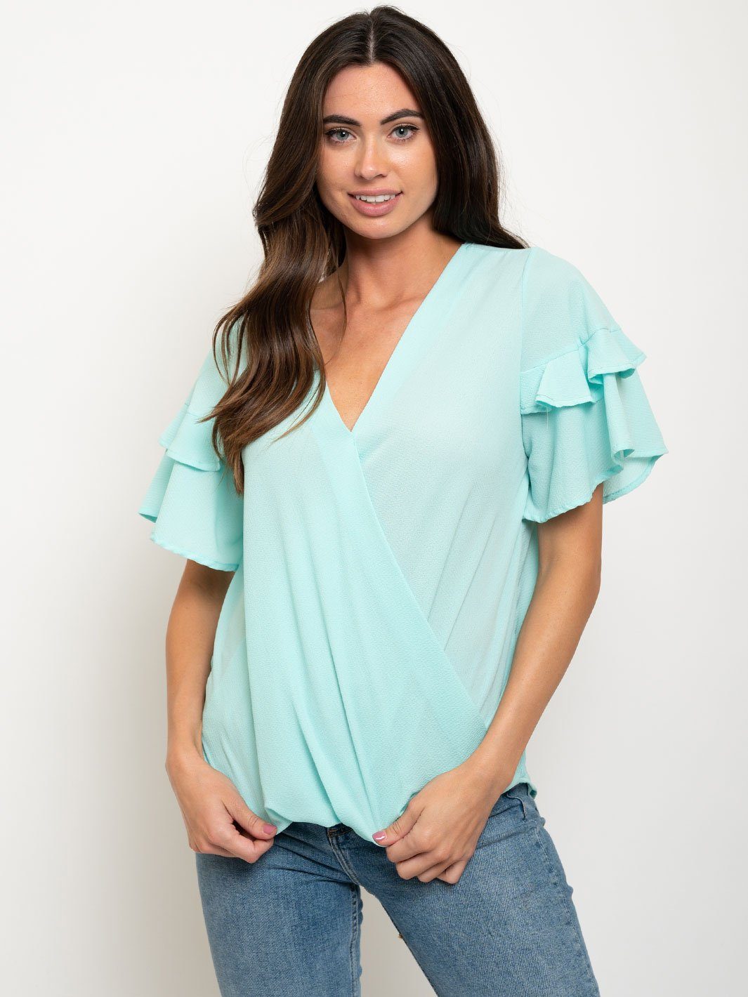 WOMEN'S RUFFLE SLEEVE TOP
