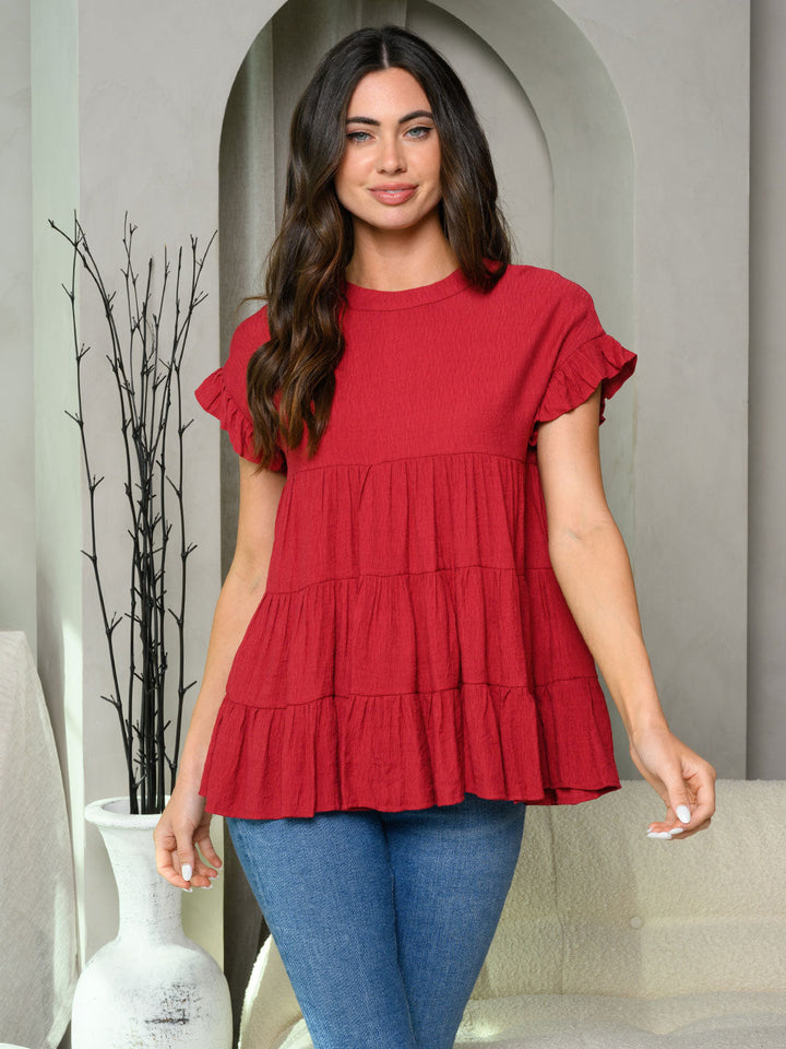 Copy of WOMEN'S SHORT RUFFLE SLEEVE TIERED TUNIC TOP