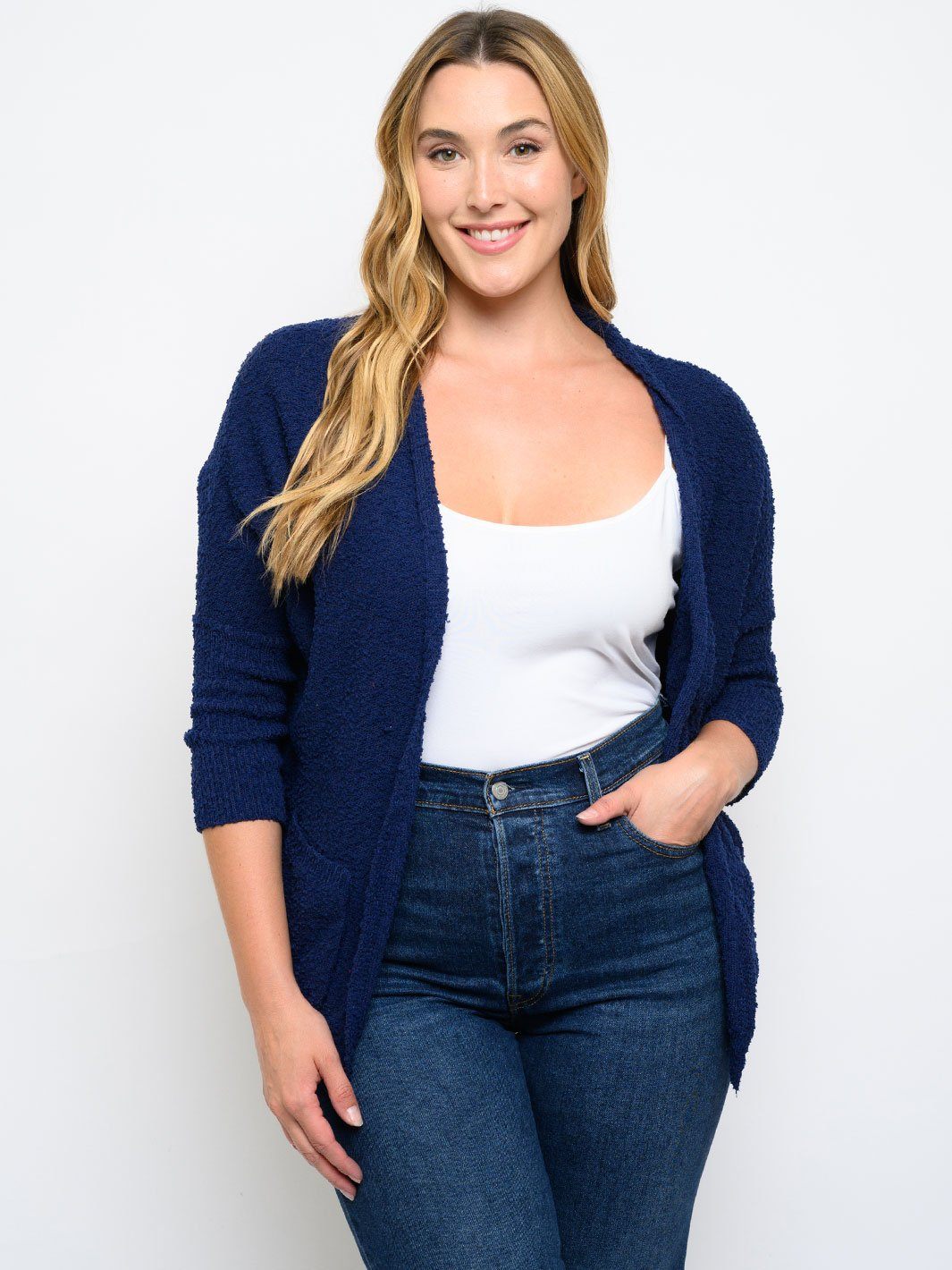 PLUS SIZE 3/4 SLEEVE CARDIGAN