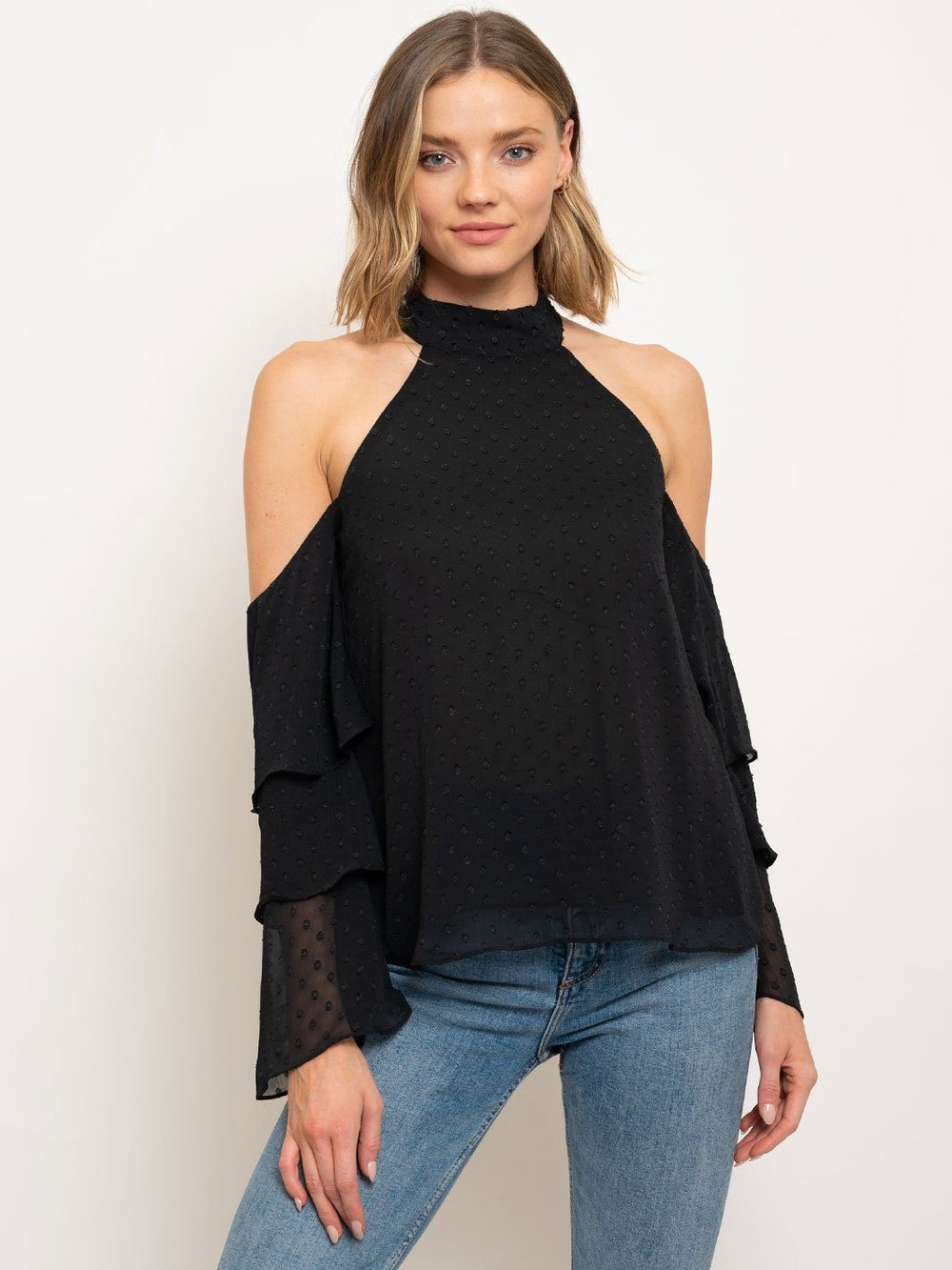 WOMEN'S COLD SHOULDER RUFFLE SLEEVES TOP