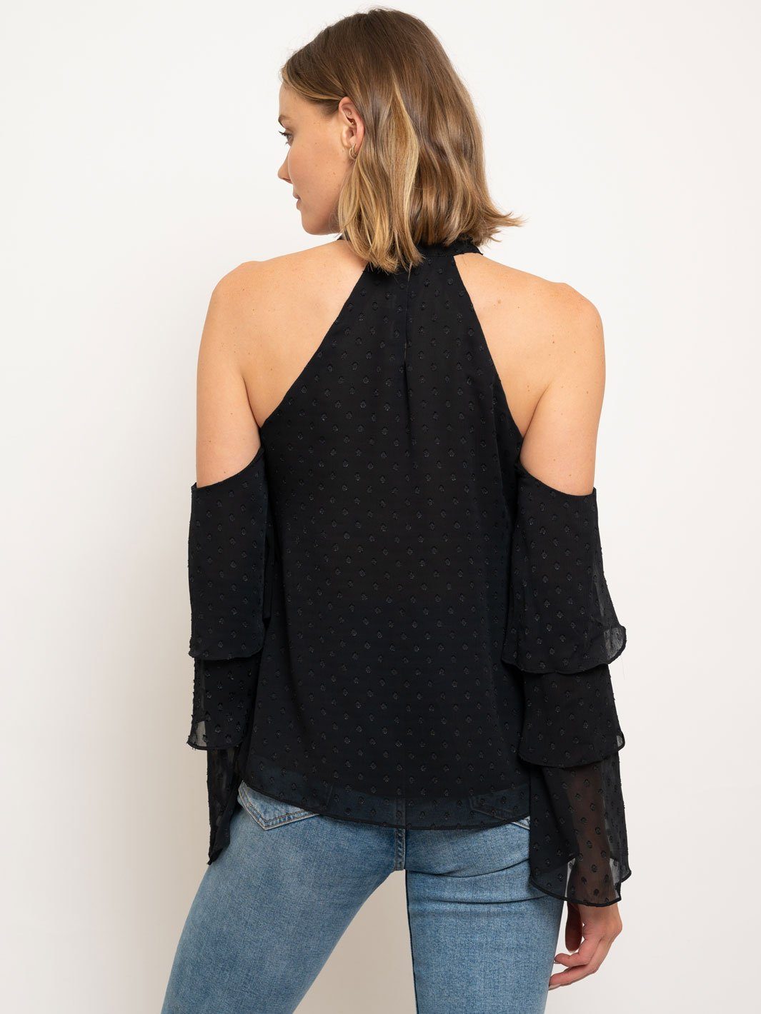 WOMEN'S COLD SHOULDER RUFFLE SLEEVES TOP